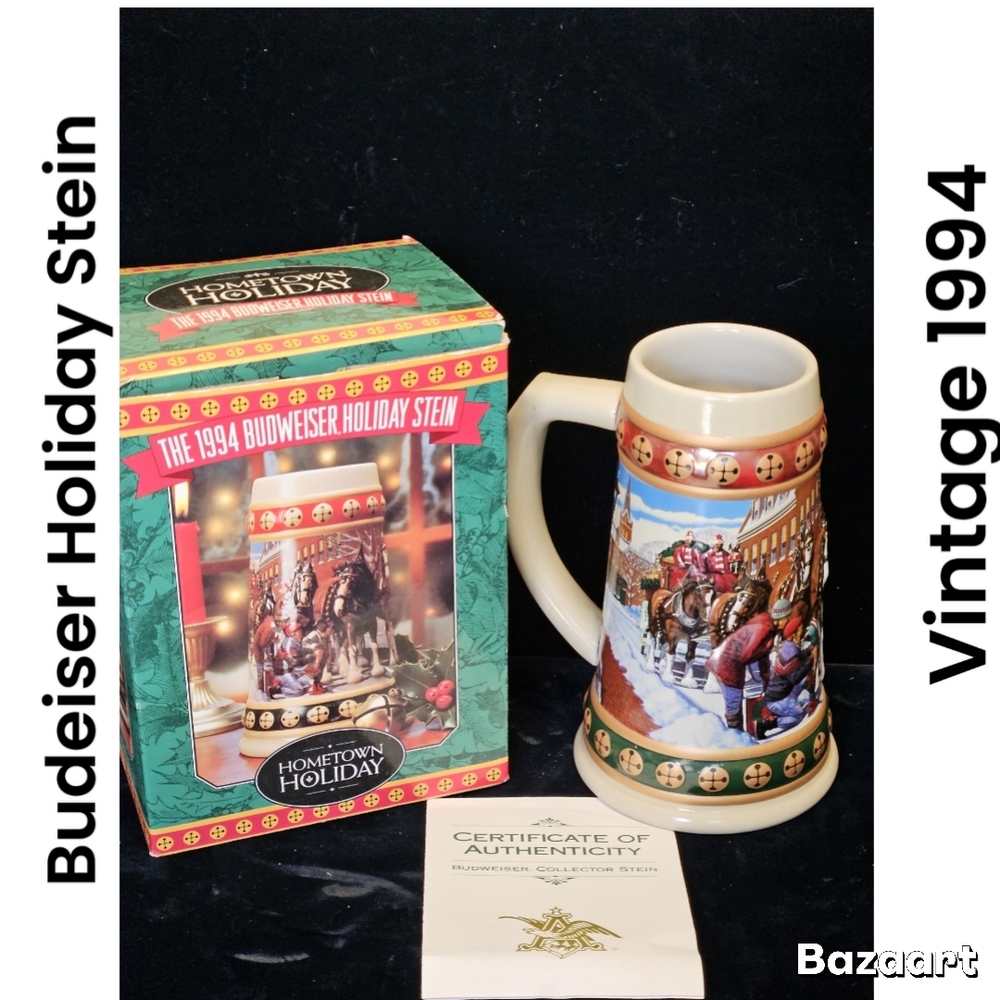 Budweiser 1994 Holiday Stein With Box & Certificate Of Authenticity